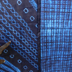 Antic beau Tissu indigo bleu de Guinée, tie and dye bazin riche, Adire coton, bazin teinté Pagne Africain, 145cm 57.09, Lamaisonrafacia image 3