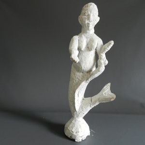 Mami Wata White kaolin wood sculpture, Voodoo cult, Benin voodoo statuette, Ashanti Ghana, Ewe Togo African Art La Maison Rafacia 22.44 inch