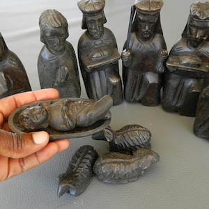 XXL Nativity realistic wooden crib Senegal, Santon Christmas crib nativity, holy family three wise men 9 characters, 5 to 16cm 1.97 to 6.30"