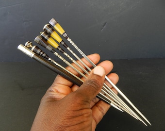 Tuareg hair pick silver amber ebony wood, copper and exotic African, ebony wood tooth pick accessory, African Beauty Art, Peulh hair pick