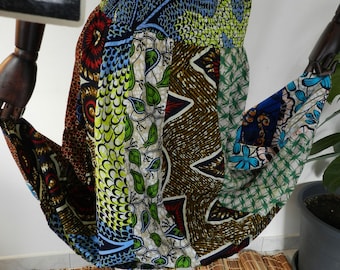 Falda africana con estampado de cera PATCWORK, elegante falda bohemia con paneles para mujer en algodón, hecha a mano en Francia, cómoda falda holgada y brillante.