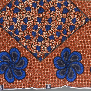 African wax fabric Ankara flower, blue, orange, ocher, red, African loincloth wax fabric, printed cotton fabric, YARD or WHOSALE, image 4