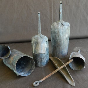 Instrument de musique percussion Africain, Gong cloche double fer noir forgé, Gankogui Banana bell, Idiophone Ewe Ghana, Bénin, Togo, Yoruba image 4