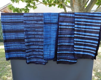 Tissu indigo bleu de Guinée, tie and dye bazin, Adire, en coton, motif ligne, bazin teinté Pagne Africain, 145cm 57.09", Lamaisonrafacia