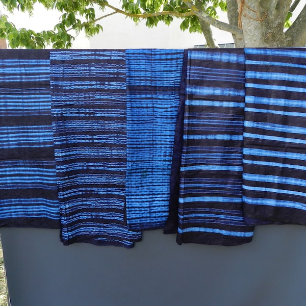 Tissu indigo bleu de Guinée, tie and dye bazin, Adire, en coton, motif ligne, bazin teinté Pagne Africain, 145cm 57.09", Lamaisonrafacia