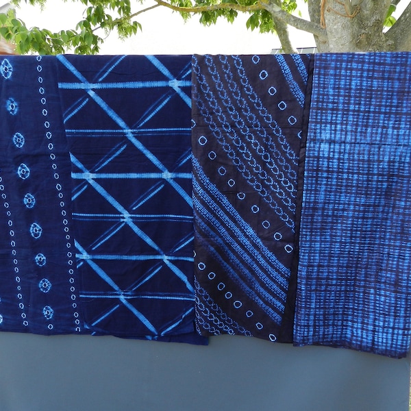 Antic beau Tissu indigo bleu de Guinée, tie and dye bazin riche, Adire coton, bazin teinté Pagne Africain, 145cm 57.09", Lamaisonrafacia