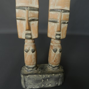 Ashanti-paarbeeld, getrouwd, vruchtbaarheid, moederschap, beige hout, grote oren, spiritueel portret, Akwaba-ceremonie, handgesneden, 37 cm (14,571")