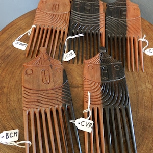 African Carved Wood African Box Comb, African Hair Accessory Comb Carving, African Box Comb, African Art