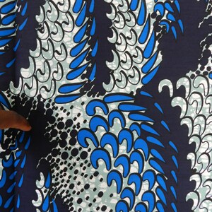 African wax fabric Ankara flower, blue, orange, ocher, red, African loincloth wax fabric, printed cotton fabric, YARD or WHOSALE, Bleue-Black