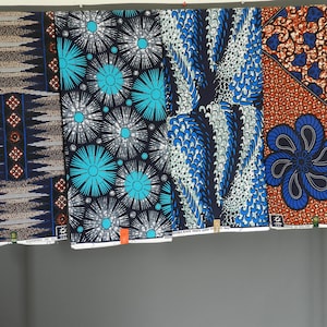 African wax fabric Ankara flower, blue, orange, ocher, red, African loincloth wax fabric, printed cotton fabric, YARD or WHOSALE, image 1