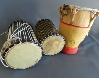 African Djembe talking drum in wood and leather, Gangan hand drum, African musical instrument, Nigeria drum Lamaisonrafacia