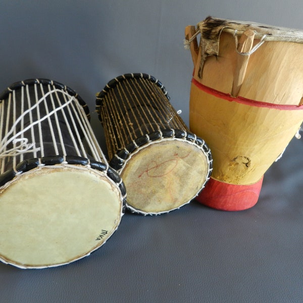 African Djembe talking drum in wood and leather, Gangan hand drum, African musical instrument, Nigeria drum Lamaisonrafacia