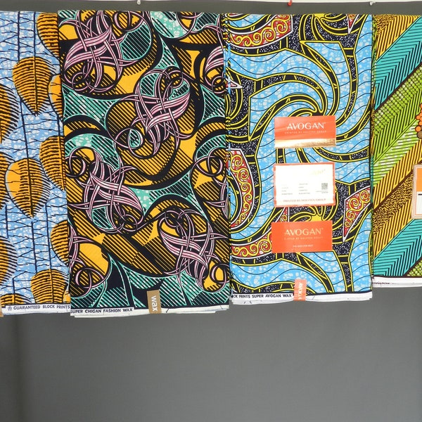 Afrikanischer geometrischer Ankara-Wachsstoff, Ocker, Anisgrün, Blau, Orange, afrikanischer Lendenschurz-Wachsstoff, bedruckter Baumwollstoff, YARD oder WHOSALE,