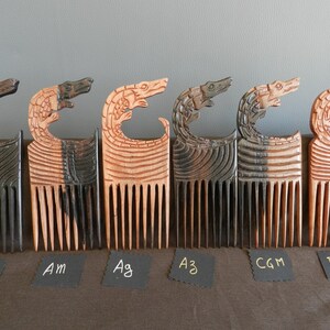 Peine africano en madera de ébano, cocodrilo peine africano, pez animal de sabana africana, escultura en madera, étnico vintage, arte africano imagen 8