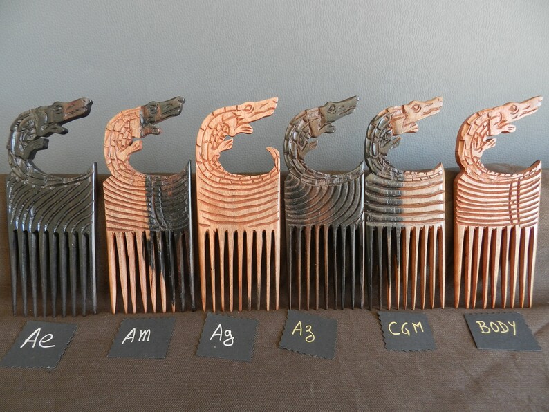 Peine africano en madera de ébano, cocodrilo peine africano, pez animal de sabana africana, escultura en madera, étnico vintage, arte africano imagen 8