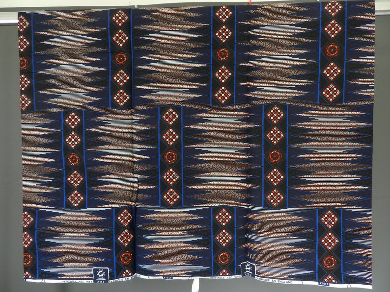 African wax fabric Ankara flower, blue, orange, ocher, red, African loincloth wax fabric, printed cotton fabric, YARD or WHOSALE, image 2