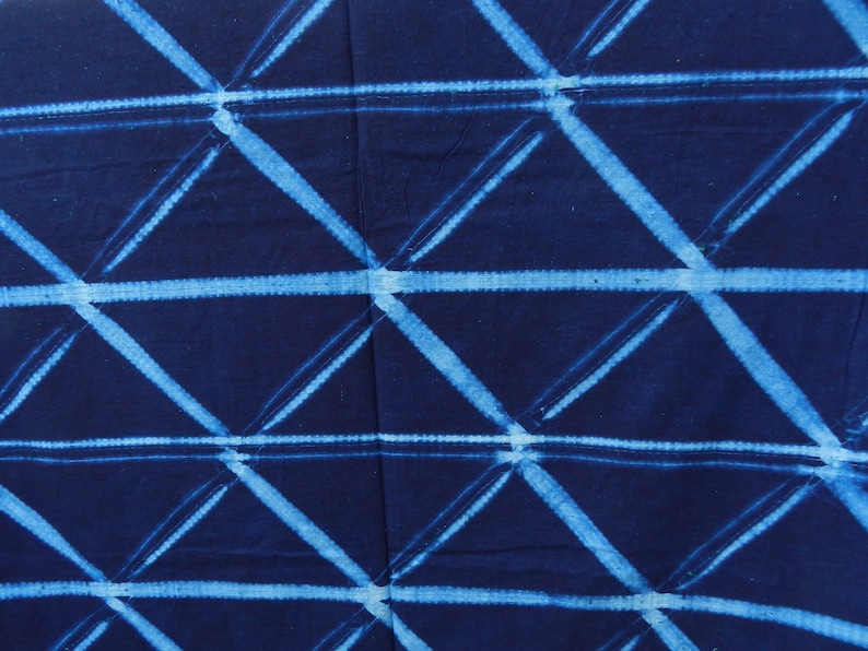 Antic beau Tissu indigo bleu de Guinée, tie and dye bazin riche, Adire coton, bazin teinté Pagne Africain, 145cm 57.09, Lamaisonrafacia G-03-B-160/115cm