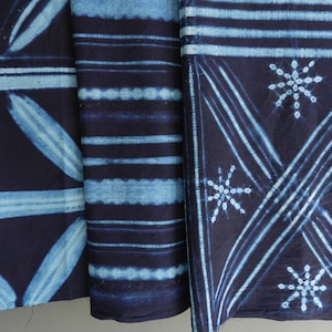 Sällsynt indigofärgat tie-dye-tyg, Adire Nigeria-bomull, blå bomull, kaurisnäcksmönster, färgad afrikansk bomullsjal, 191 cm (75,20 tum), Lamaisonrafacia