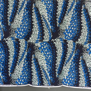 African wax fabric Ankara flower, blue, orange, ocher, red, African loincloth wax fabric, printed cotton fabric, YARD or WHOSALE, image 3