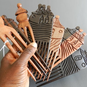 African Wood Carved African Box Comb, Hair Pick African Accessory Sculpture, Tooth Pick African Box Comb, African Art