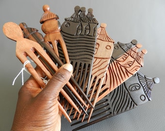 African Wood Carved African Box Comb, Hair Pick African Accessory Sculpture, Tooth Pick African Box Comb, African Art