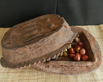 Boîte à offrande de noix de cola Yoruba, Grande Assiette, Plateau Royal de cola, Nigeria, Roi Oba, Art Africain, Longueur 45 cm 17.72 inch