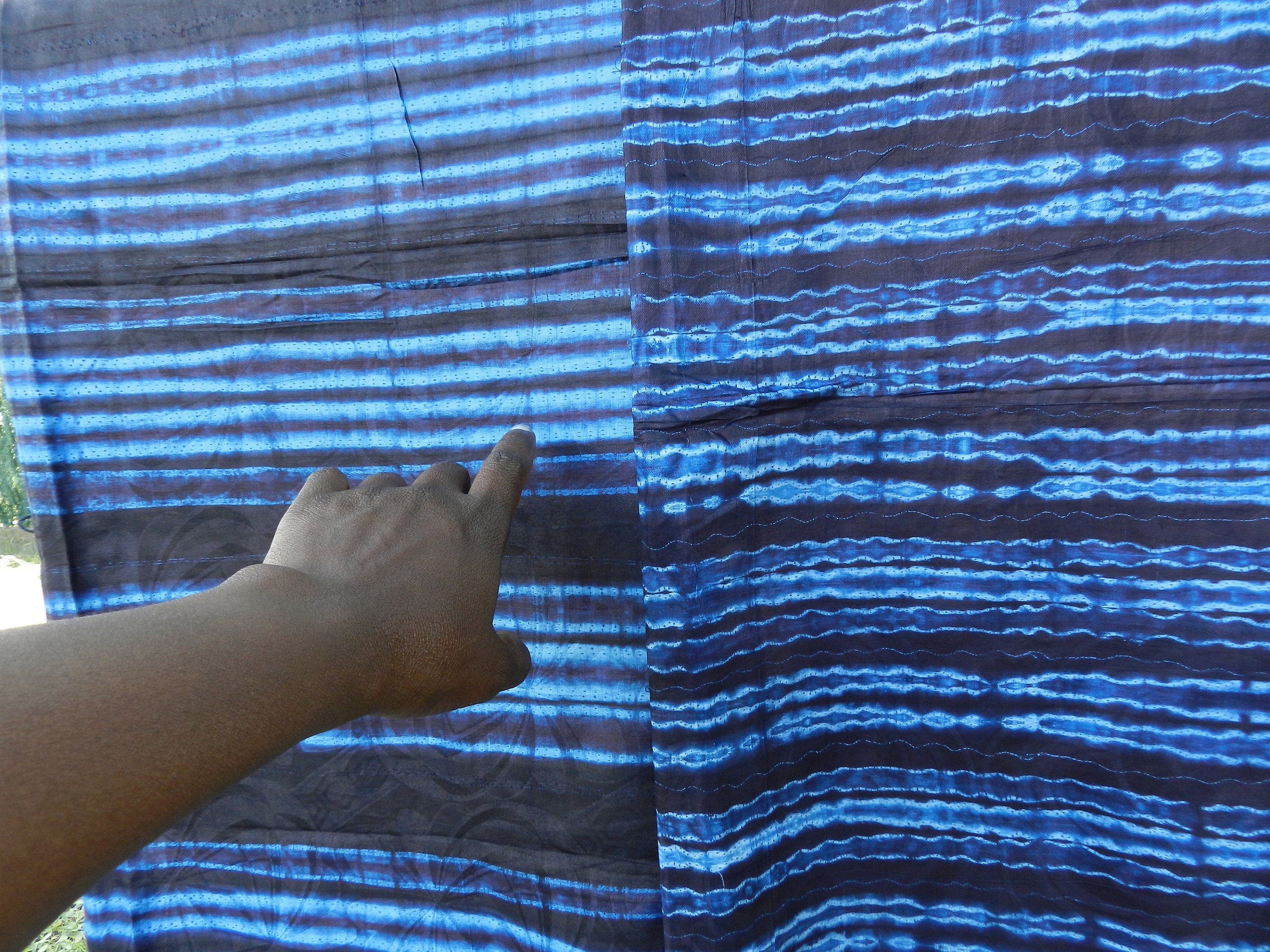 Blue Indigo Fabric From Guinea, Tie and Dye Bazin, Adire, in