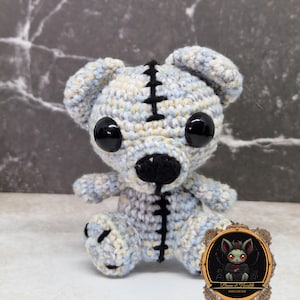 Blue Crochet Bear with Scars – Soft Amigurumi Plush – Handmade Symbolic Toy for Comfort and Gift