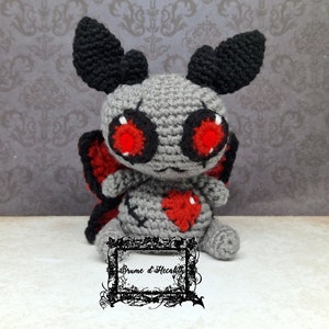 Crochet Mothman Plush – Handmade Amigurumi Cryptid – Creepy Cute Moth Plush Toy