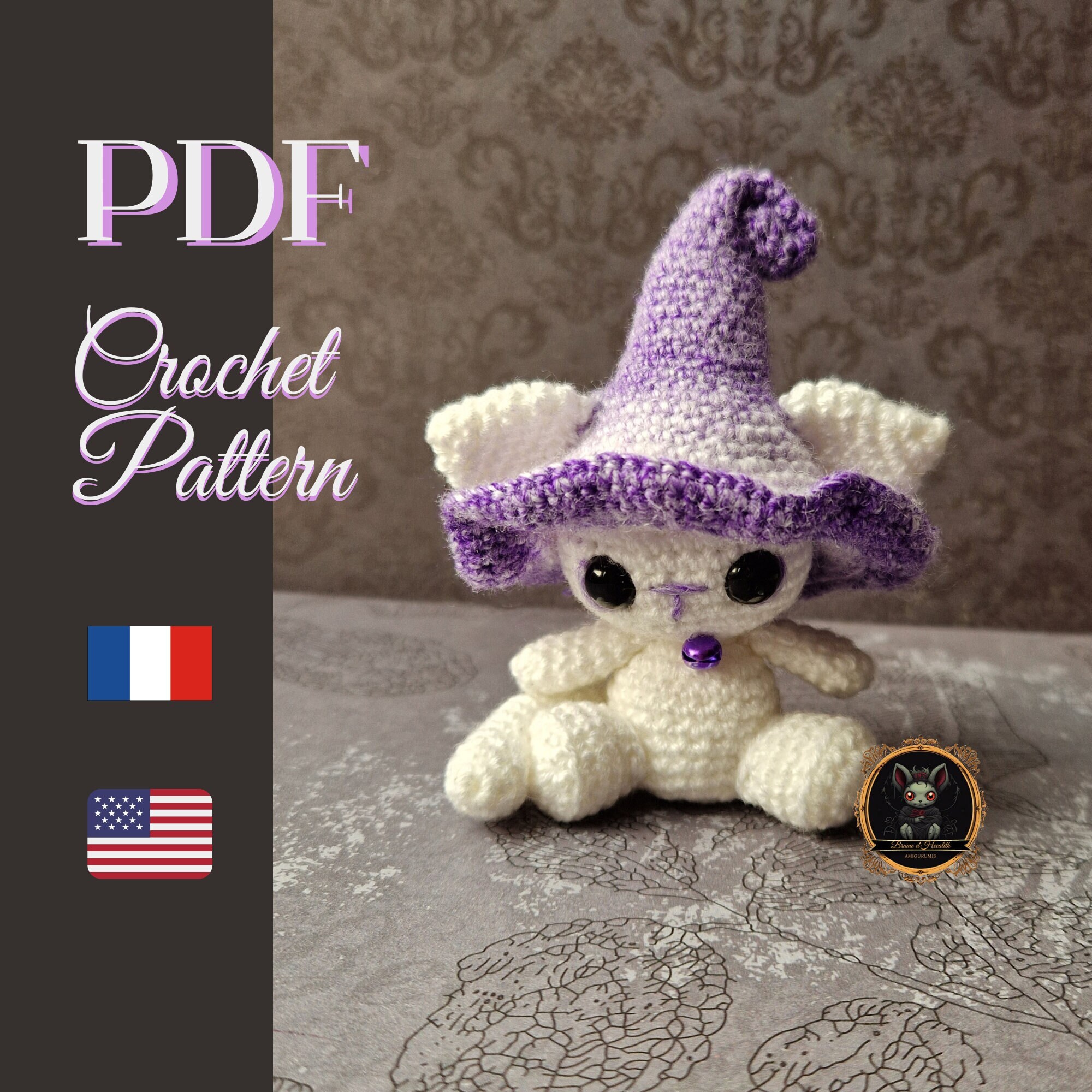 Crochet Pattern PDF – Sunamoon the Magical Cat Plush – FR & US Terms