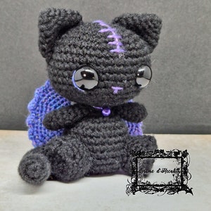 Winged Black Cat Amigurumi – Handmade Magical Kitten Plush with Bell