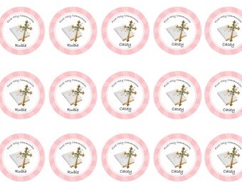 Pink First holy communion Cupcake Icing Wafer card or Wafer Toppers decoration