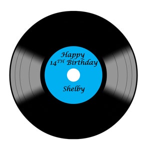 LP Blue Music Record Circle Cake edible Icing or Wafer Topper decoration Personalised