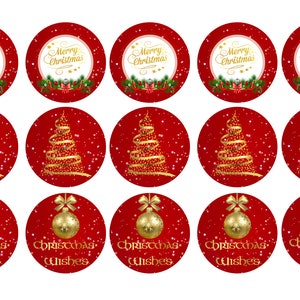 Feliz Feliz Navidad Rojo y Oro Cupcake Icing Wafer tarjeta o Wafer Toppers decoración