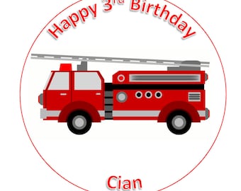 Fire Engine Truck Round Circle Cake edible Icing or Wafer Topper decoration (Fully editable) Personalised