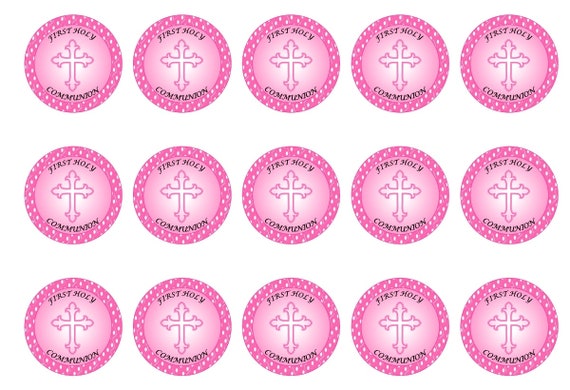 30 UNCUT EDIBLE WAFER CUP CAKE TOPPERS CONFIRMATION OR HOLY COMMUNION PINK 