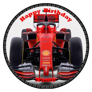 F1 Red Car Formula one with Tyre frame Cake edible Icing or Wafer Topper decoration (Fully editable) Personalised