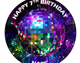 Disco Ball Family Round Circle Cake Icing or Wafer Topper decoration (Fully editable) Personalised