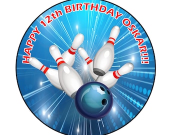10 pin Bowling Round Circle Cake Icing or Wafer Topper decoration (Fully editable) Personalised