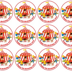 Circus big top Gepersonaliseerde cupcake-glazuurwafelkaart of wafeltopperdecoratie