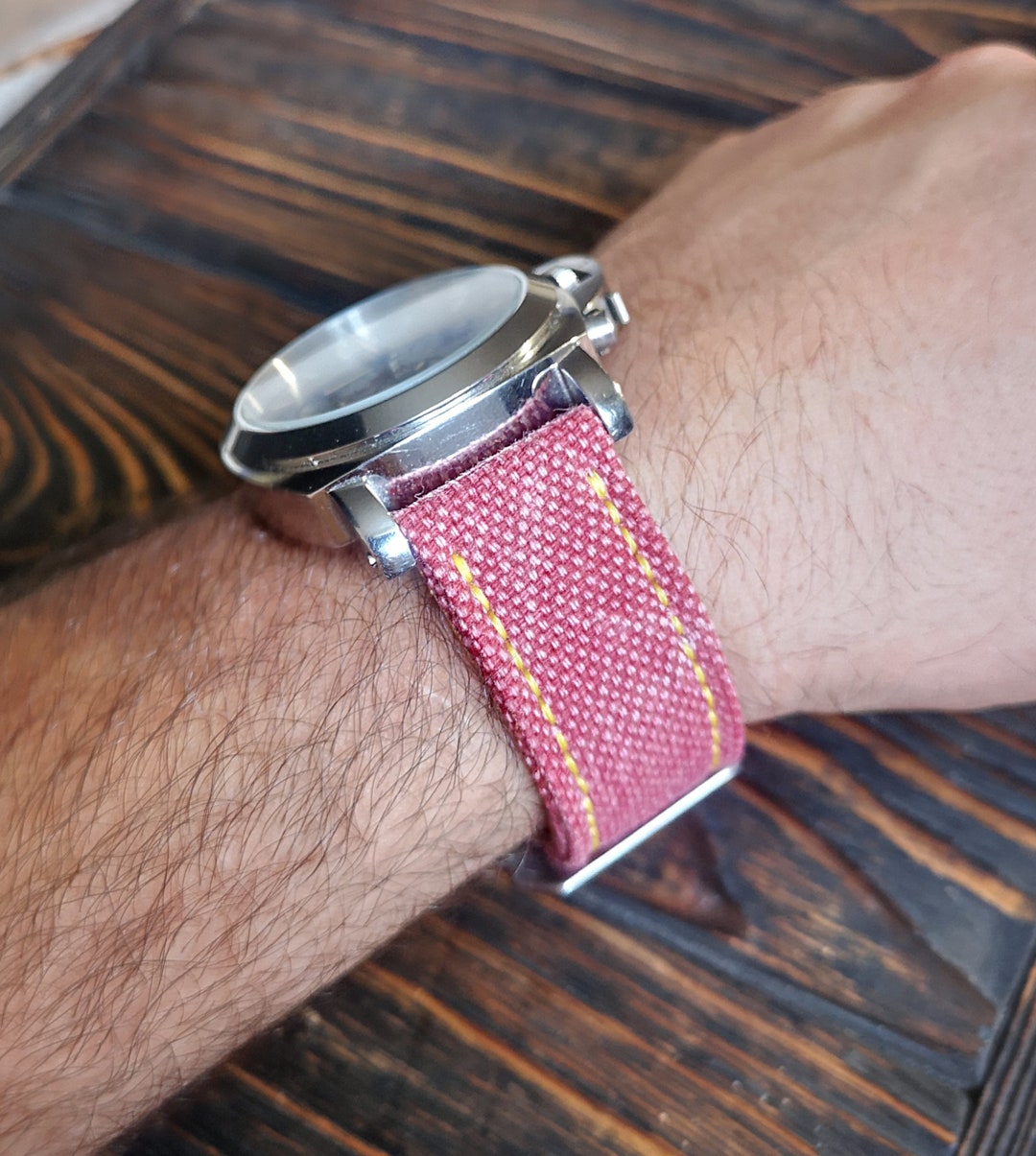 Canvas Watch Strap 24mm, 26mm for Panerai Light Red Color Watch Band