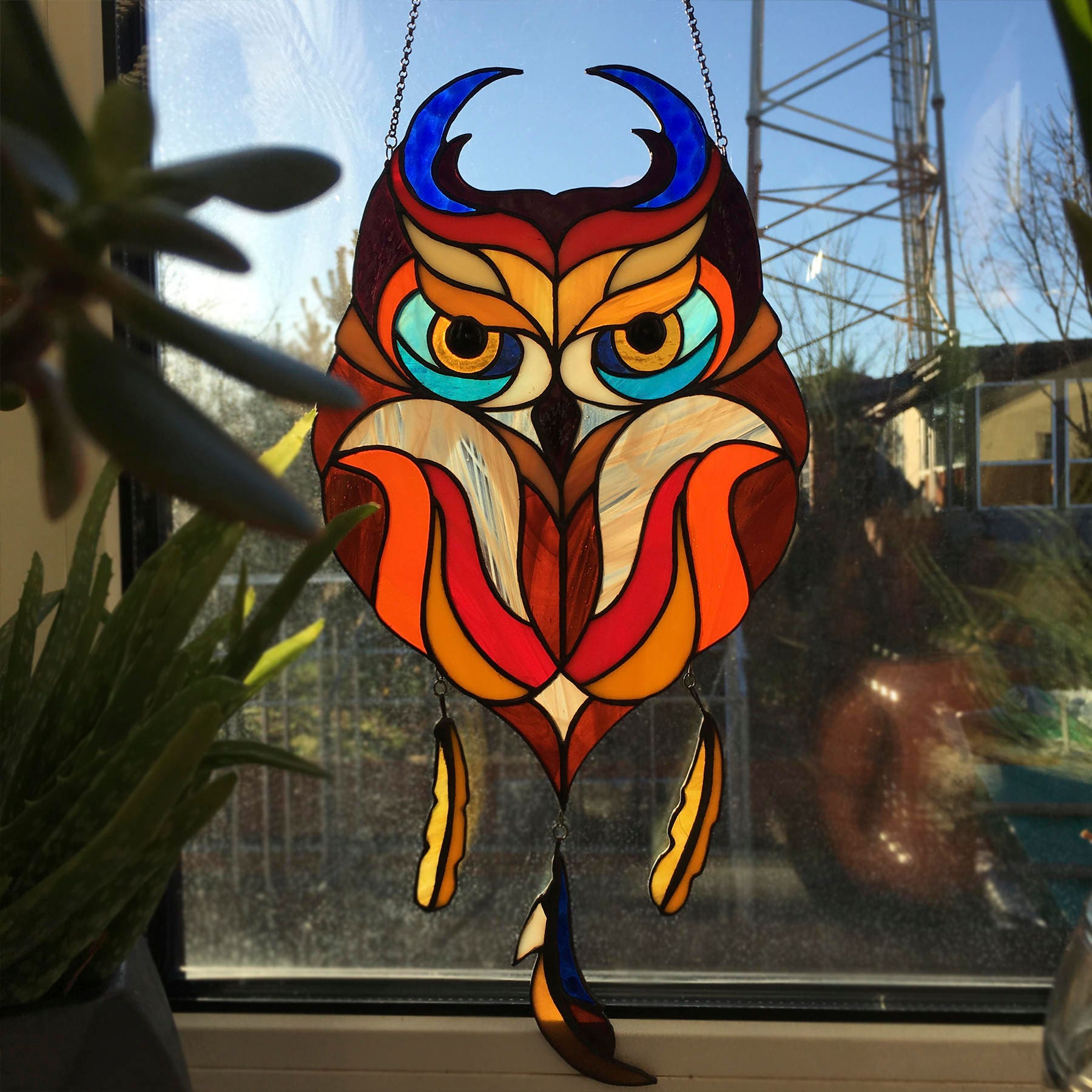 Stained glass suncatcher Owl Etsy