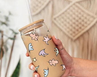Heartstopper Inspired 16 oz Sipper Glass, Leaf Iced Coffee Cup