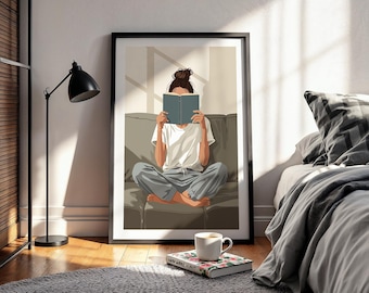 Book Lover Digital Wall Art, Cozy Reader Minimalist Printable