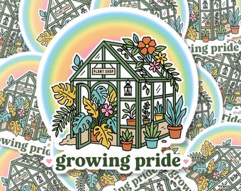 Growing Pride Vinyl Sticker, Rainbow Greenhouse Plant Lover Decal