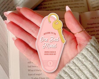 Pegatina de vinilo de motel de una cama, calcomanía de BookTok con temática romántica.