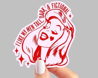 Romance Reader Vinyl Sticker, Tall Dark & Fictional Retro Bookish Decal