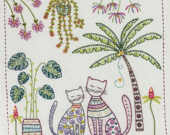 Kit à broder chat en " Vacances sous les tropiques "