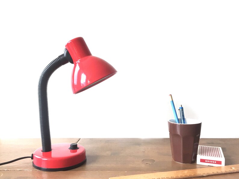 Herda Red Table Lamp Desk Gooseneck Dutch Vintage Design 70s 80s Retro Office