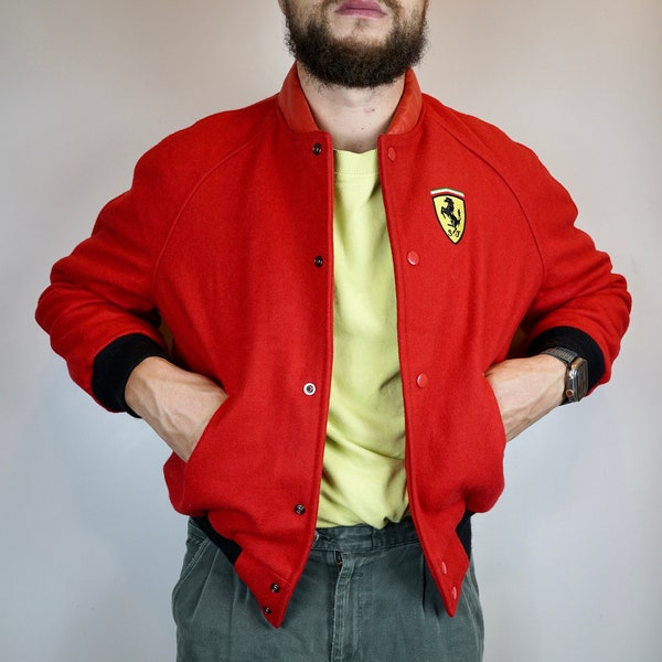 Vintage Ferrari wool jacket F1 Jacket | Ferrari Bomber Formula F1 Jacket | Michael Schumacher Ferrari Jacket Bomber Made in England Size XS